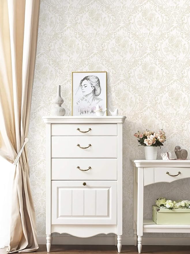 Ismoon Floral Peel and Stick Wallpaper Vintage Beige Contact Paper Boho