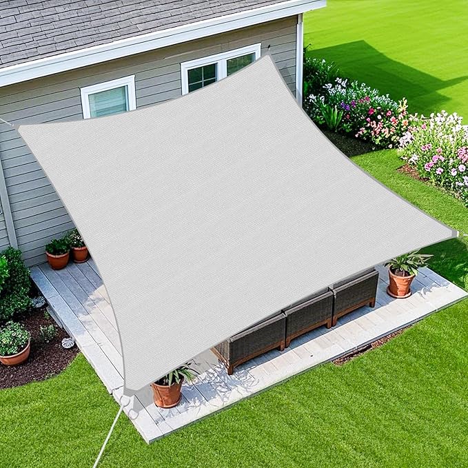 Amagenix Sun Shade Sail 12'X12' Curved Edge Outdoor Shade Canopy Light Grey Breathable 95% UV Block Shade Cloth for Patio Garden Backyard (We Make Custom Size)