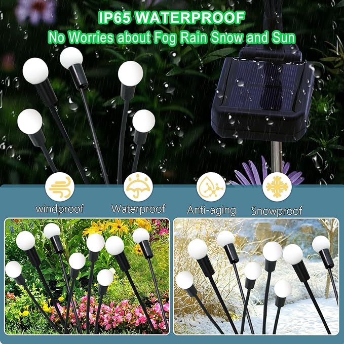 Kohlrabi Solar Garden Lights Outdoor, 10 Pack 80 LED Blue Firefly Lights Waterproof, Sway by Wind, Solar Wind Swaying Light for Yard Patio Backyard Garden Planter Flower Bed Pathway Decoration