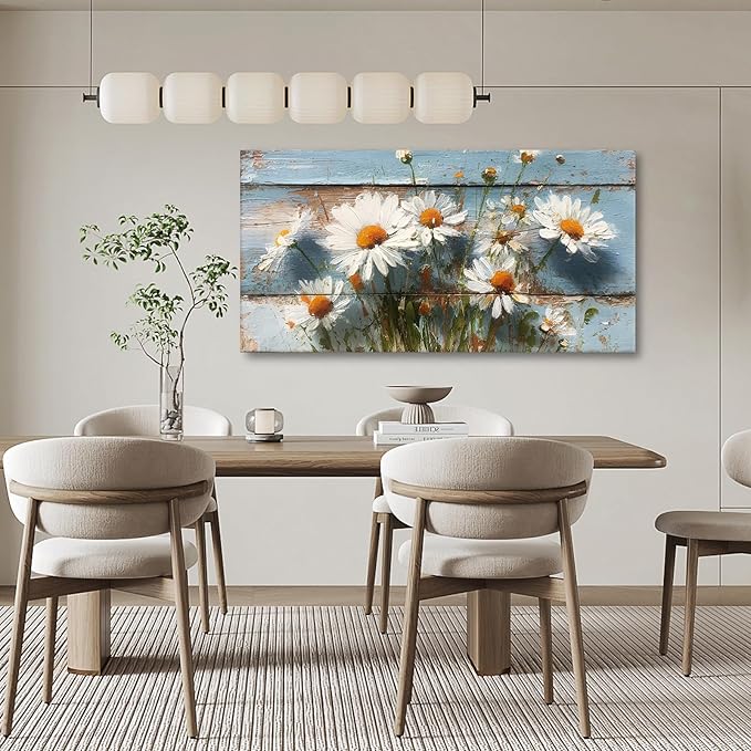 JLXART Daisy Floral Wall Art Canvas 20x40inch Watercolor Flower Prints Modern Farmhouse Pictures Ready to Hang for Kitchen Bathroom Home Decor