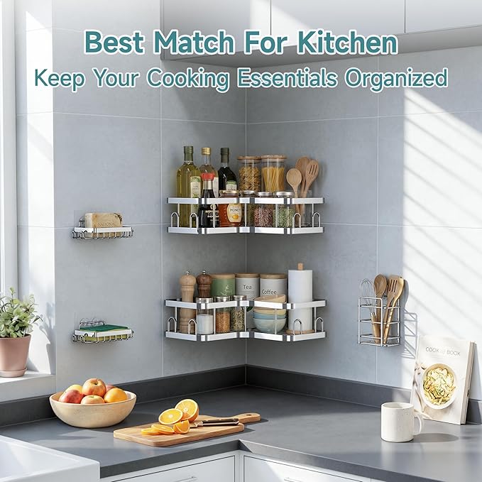 Veken Corner Shower Caddy 5-Pack, Advanced Rustproof Design, No Drilling
