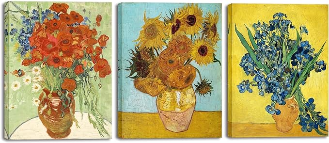 Wieco Art 3 Panels Canvas Prints of Vincent Van Gogh Paintings Reproduction Red