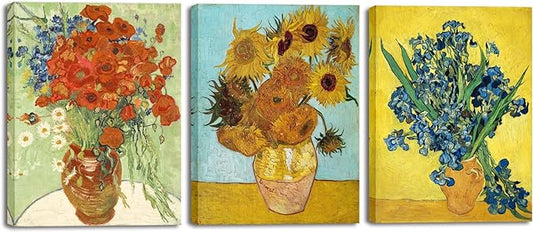 Wieco Art 3 Panels Canvas Prints of Vincent Van Gogh Paintings Reproduction Red