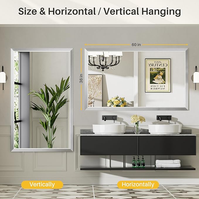 60x36 Inch Brushed Silver Bathroom Mirror