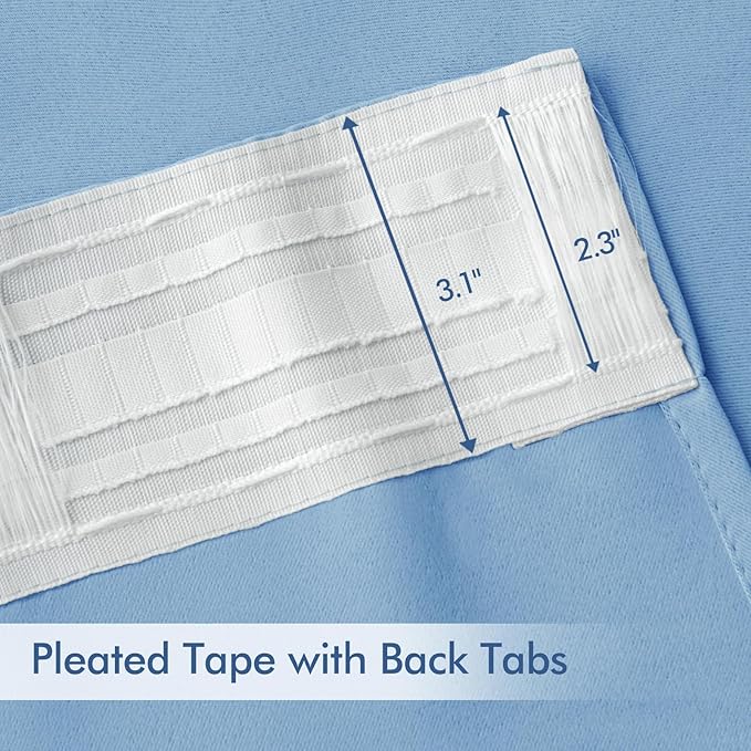 MIULEE Sky Blue Back Tab Blackout Curtains 63 Inch Length 2 Panels Set