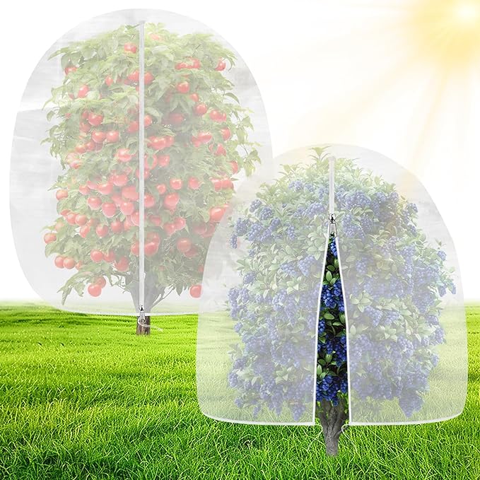 OZMI Bird Netting for Garden, 4 x 4 FT Blueberry Bush Netting Cover with Zipper, Garden Netting for Gardening, Drawstring Reusable Mesh Plant Protector for Shrubs Bush Fruit Tree Potted (2 Pack)