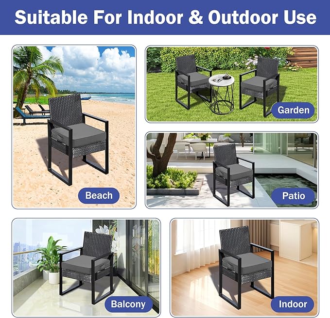 IASEAHK is Outdoor Cushions 4pcs Set, 19" x 19" x 3" Waterproof Outdoor Cushions for Patio Furniture, Outdoors Seat Cushions Set of 4 with Handle and Ties, Dark Grey