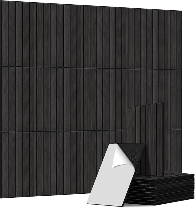 PVC Acoustic Wood Wall Panels, 12 Pack 11.8 x 15.7 x 0.35 Inch Sound Proofing