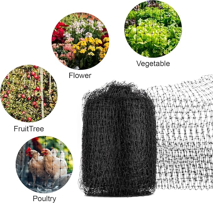 NONMON Bird Netting 5 x 100 FT Heavy Duty Garden Netting Deer Fence Netting Pest Barrier for Protect Fruit Trees, Plants and Vegetables Against Birds, Deer, Squirrels, Black - 2 Pack