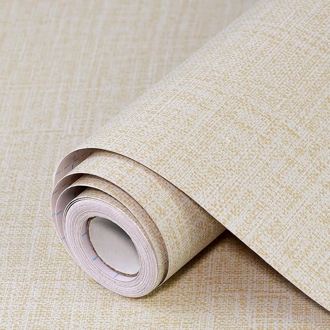 Beige Grasscloth Peel and Stick Wallpaper 17.3"x120" Faux Linen Textured