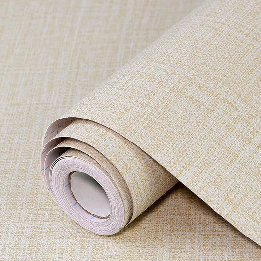 Beige Grasscloth Peel and Stick Wallpaper 17.3"x120" Faux Linen Textured