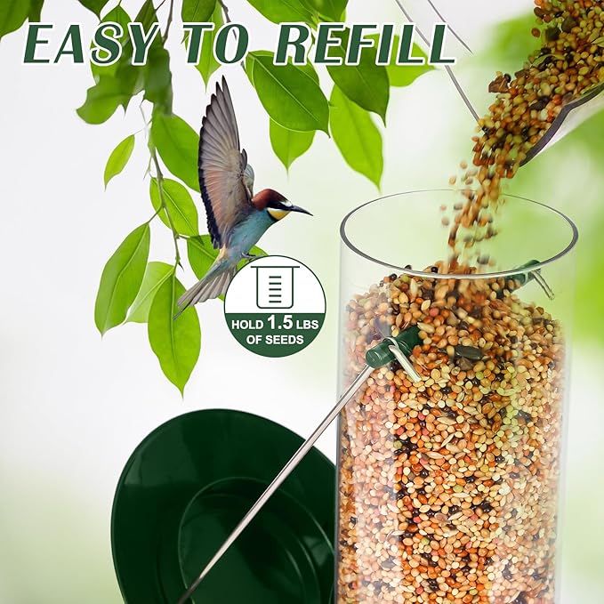 FEED GARDEN Metal Bird Feeder - 6 Port Tube Feeder for Outdoors, Heavy Duty Squirrel Proof with Metal Lid, Easy Fill & Clean, Weather Resistant, 13 Inch 2 Pack