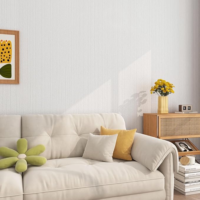 FunStick 16"x240" Modern Cream White Textured Wallpaper Peel and Stick