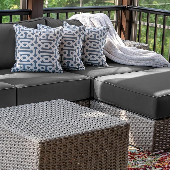 9 Piece Outdoor Patio Waterproof Cushion Covers, Fits 4-Seat Wicker Rattan Sectional Couch Chair Furniture Cover Replacement Set - Fade-Resistant Patio Cushion Covers with Zipper (Cover Only)