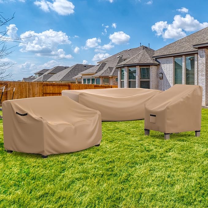 Patio Furniture Set Cover Waterproof, Heavy Duty Furniture Covers for Outdoor Sectional Sofa Set Wicker Rattan Table Chair Rectangular,90"L×62"W×28"H,Brown