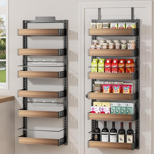 POKIPO 6 Tier Over The Door Pantry Organizer, 2-in-1 Door Hanging or Wall