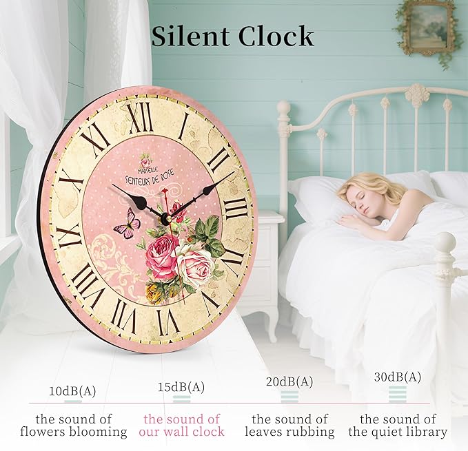 VIKMARI Home 14 Inch Battery Operated Silent Non-Ticking Vintage Wall Clock