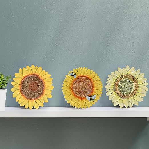 3 Pack Sunflower Stepping Stones for Garden, 10-Inch Faux Stepping Stones Outdoor, Decorative Hand-Painted Garden Stones, Weather-Resistant Pathway Stones for Walkway Yard Patio, Large Stepping Stones