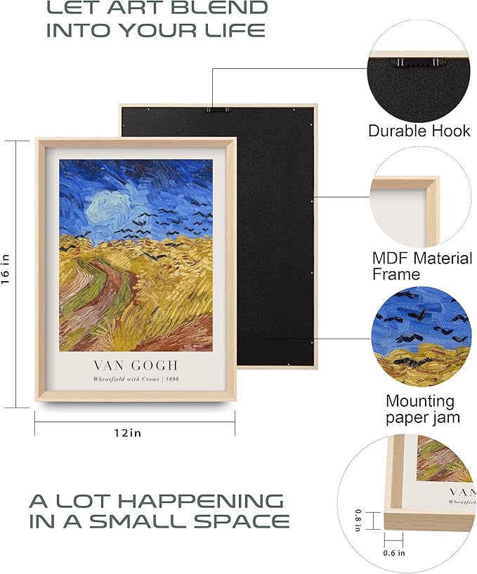 HesenDot Van Gogh Framed Wall Art Set of 3, 12x16 Inch Canvas Prints, Wheatfield