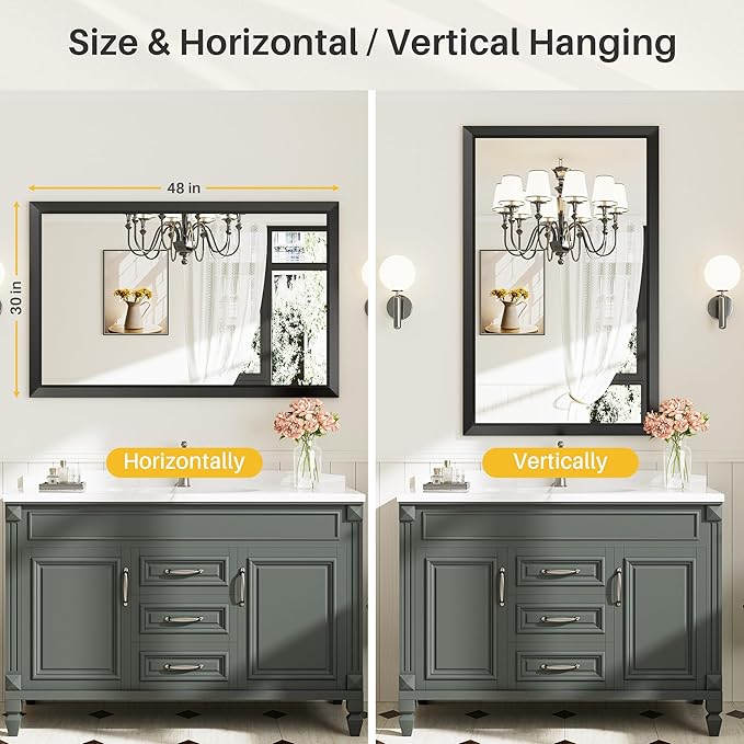 Briivue 48x30 Inch Black Bathroom Mirror