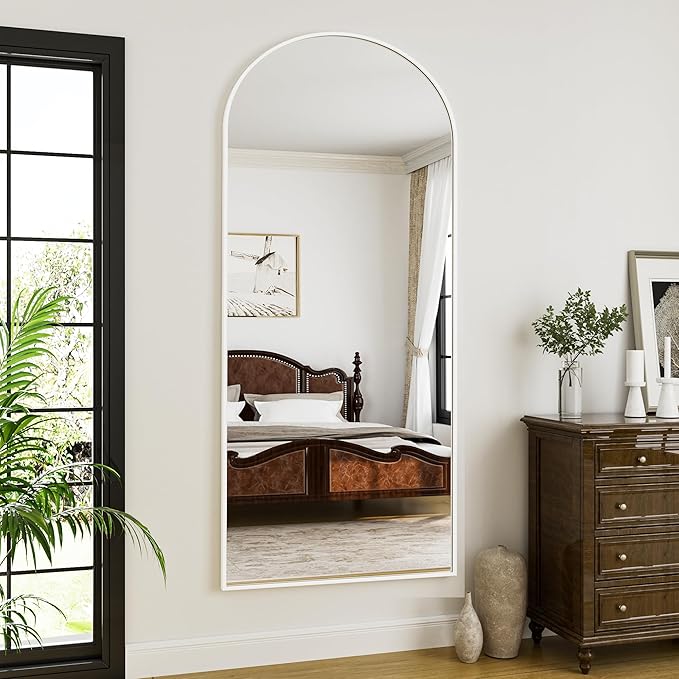 Rowjut Large 76"x34" Arched Full Length Mirror White Floor &Standing