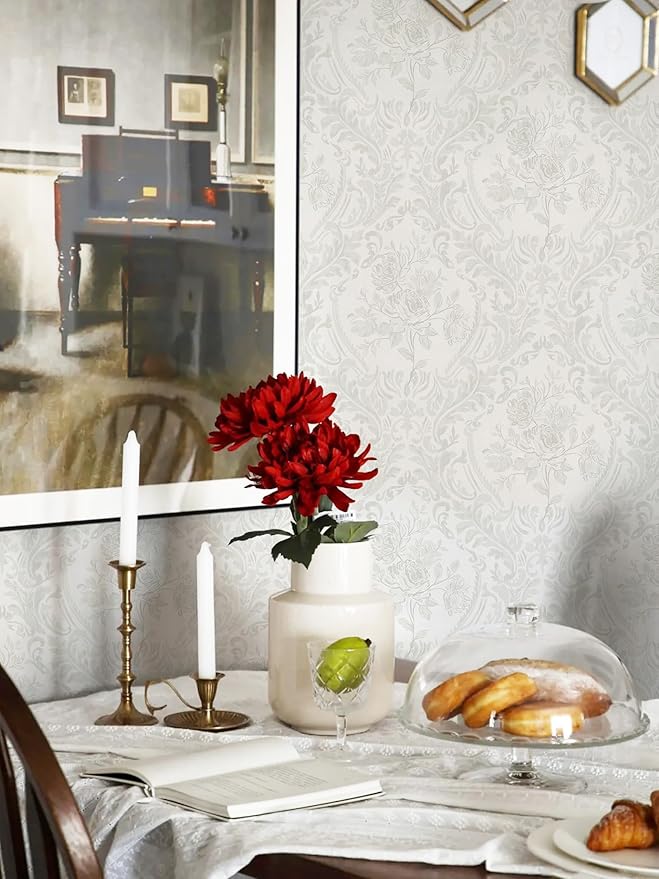 Ismoon Peel and Stick Wallpaper Vintage Floral Contact Paper Boho White and