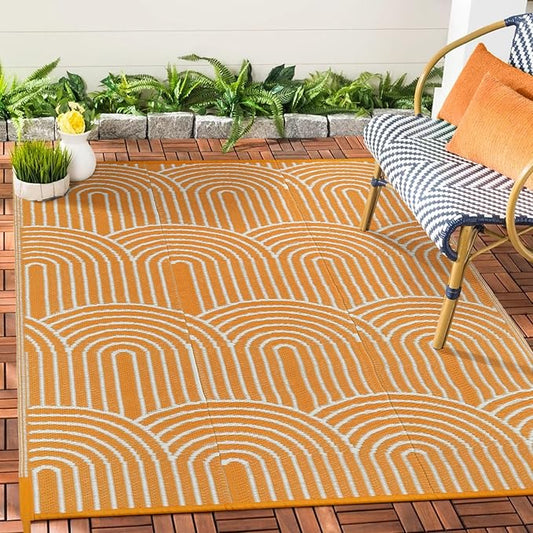 Anidaroel Outdoor Rug 5âx8â Waterproof, Reversible Rainbow Outdoor Plastic Straw Outside Area Rug, RV Camping Rug for Porch, Balcony, Backyard, Camper, Pool Deck (Orange,5âx8')
