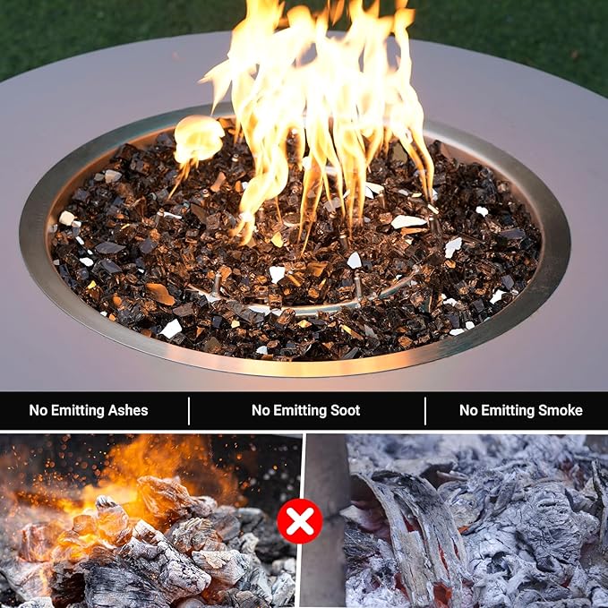 Skyflame Fire Pit Glass Rocks, 15 Pound Bronze Reflective Fire Glass for Outdoor Indoor Fire Bowl Fireplace, 1/2-Inch