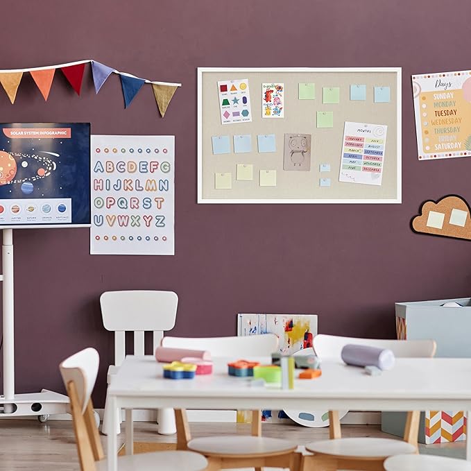 DAHAPYBOO Cork Board with Linen White, Bulletin Board 36"x24" Hanging Corkboards
