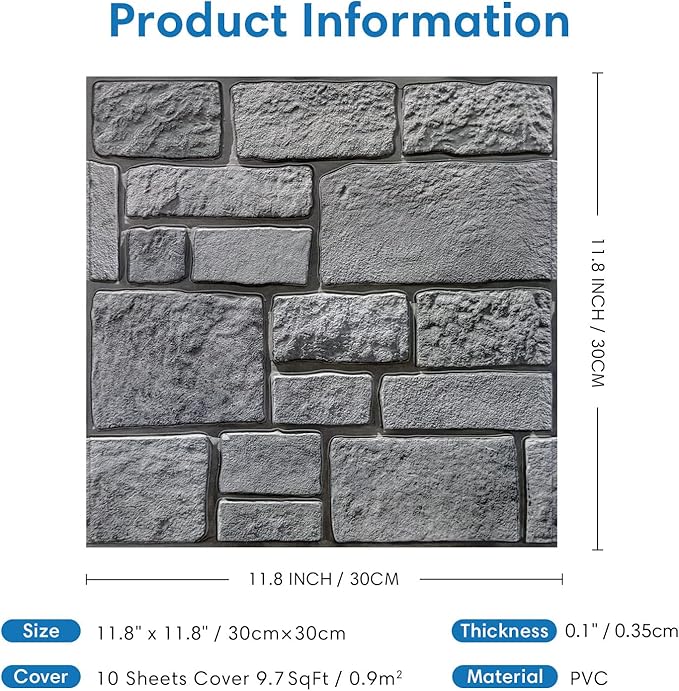 COMSTICKC 3D Wall Panel Peel and Stick, Faux Stone Wall Panel 10 Pcs 12"X12"