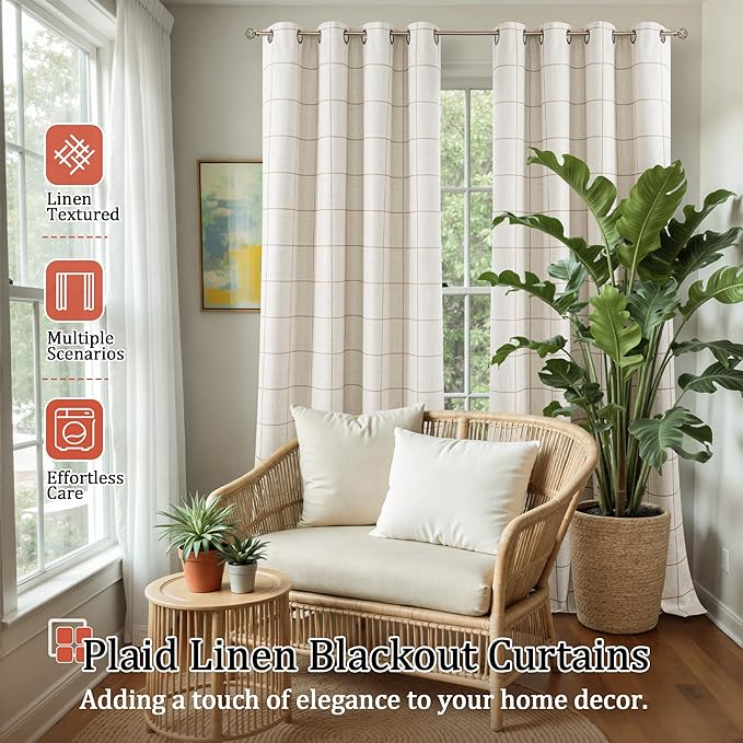Lajode Plaid Curtains Pattern Printed 90 Inches Long