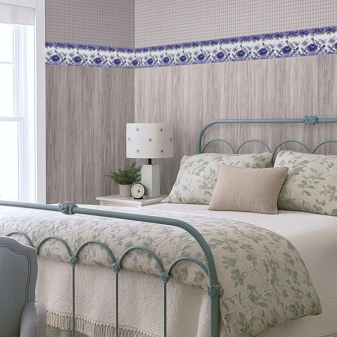 Blue Purple Floral Bird Wallpaper Border 196x4 Inch Peel and Stick Wall Border