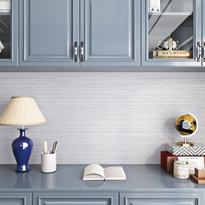 Livelynine White Grasscloth Peel and Stick Wallpaper Textured Grass Cloth Wall