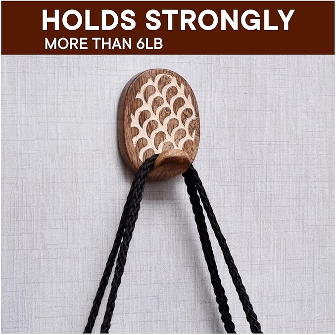 Indian Shelf 6 Lb- 3 Pieces Decorative Wood Adhesive Wall Hooks–Boho Peel and