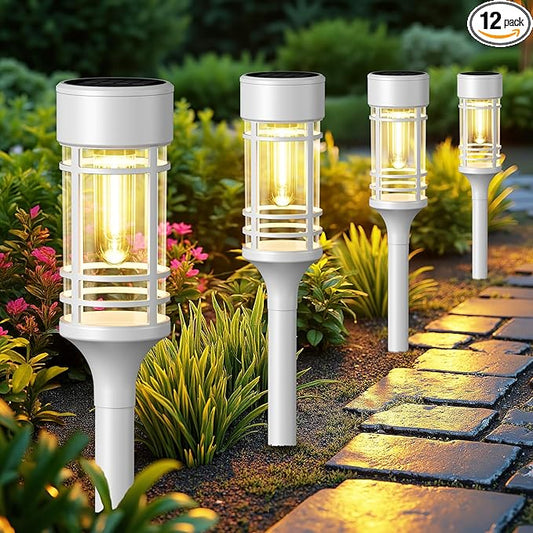 LETMY 12 Pack Solar Pathway Lights Outdoor, Bright Solar Lights Outdoor Waterproof IP65, Solar Garden Lights Outdoor for Yard Walkway Driveway Landscape Garden Decor ï¼Whiteï¼