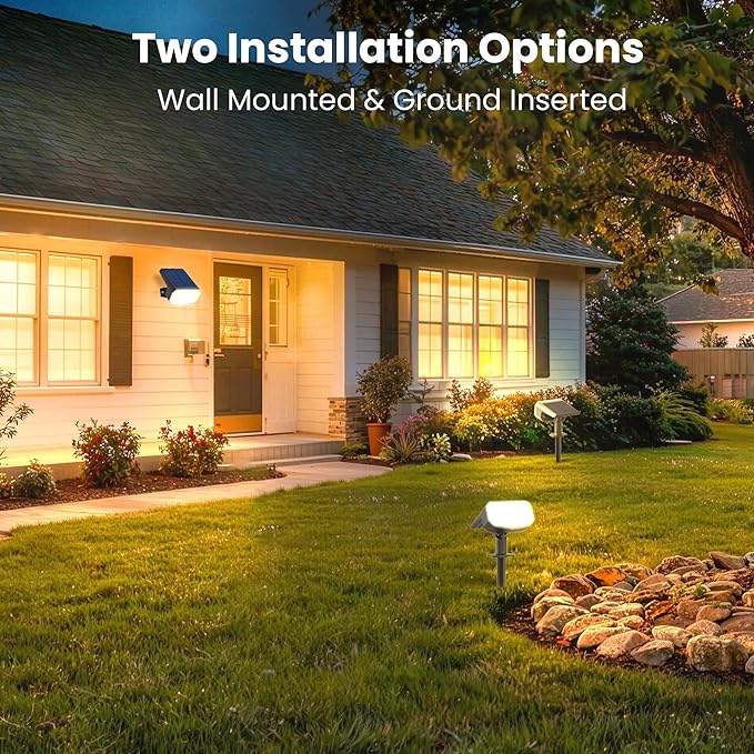 Solar Lights Outdoor Waterproof IP65, Super Bright LED, 3000K 2 Lighting Modes, Solar Powered Yard Garden Solar Spot Lights for Outside Landscape Auto On/Off -4 Pack