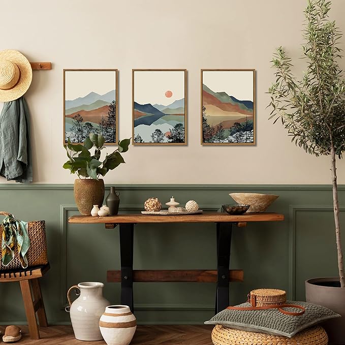 AKWISH Mountain Canvas Wall Art Set of 3, Boho Watercolor Poster Prints