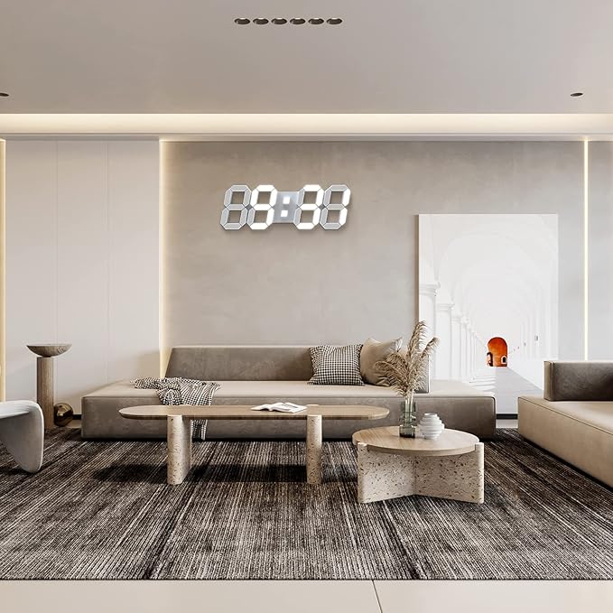 15" 3D LED Digital Wall Clock, Large Decor Wall Clock, Time/Date/Temperature