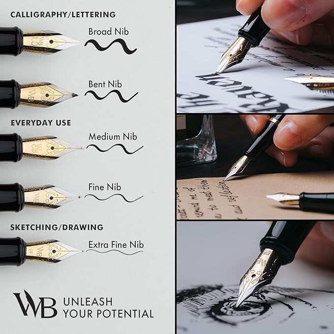 Wordsworth & Black Fountain Pen Set, 18K Gilded Medium Nib, Includes 24 Pack Ink Cartridges, Ink Refill Converter & Gift Box, Gold Finish, Calligraphy, [Yellow], Perfect for Men & Women
