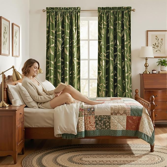NICETOWN Olive Green Velvet Curtains