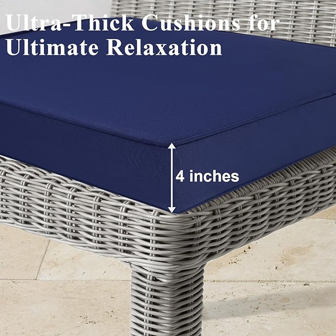 Outdoor Chair Cushions 22x22x4 Inch, Waterproof Blue Patio Furniture Cushions Set of 2 with Ties & Handle, 3 Year Color Fastness Square Replacement Seat Cushions for Sofa, Couch