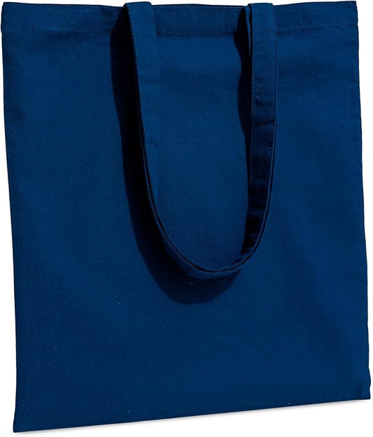 Carrywell (Not Made In China) Canvas Tote Bags Blue 5-Pack, 15"x16", Bulk Organic Cotton Reusable Shopping Bag, Blank Cloth Totes With Handles
