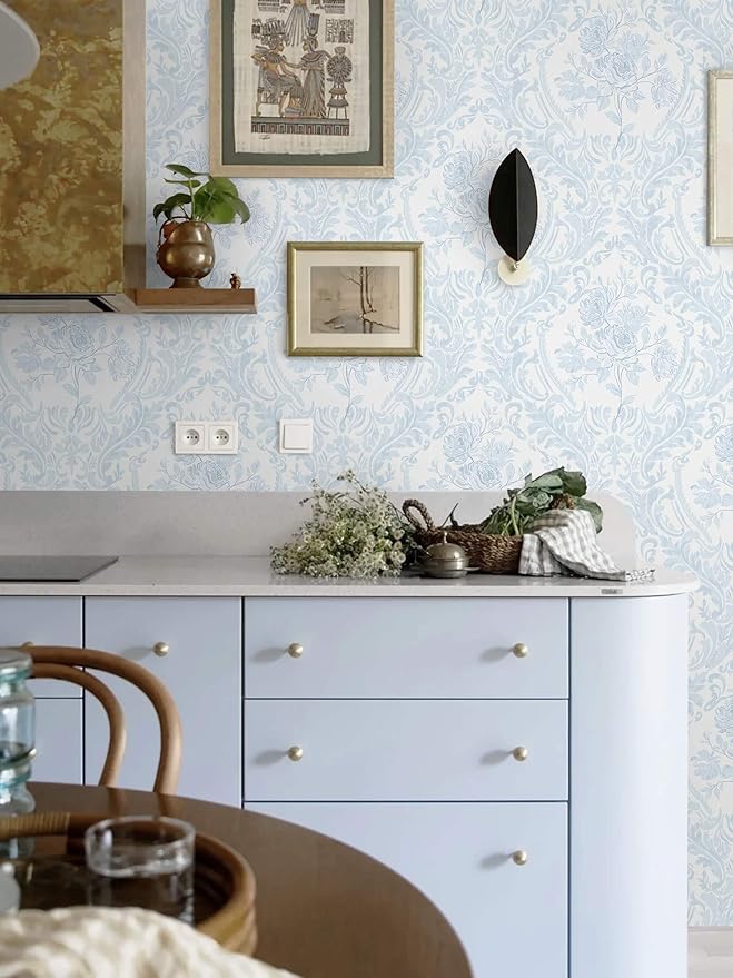 Ismoon Floral Peel and Stick Wallpaper Blue Contact Paper Boho Watercolor