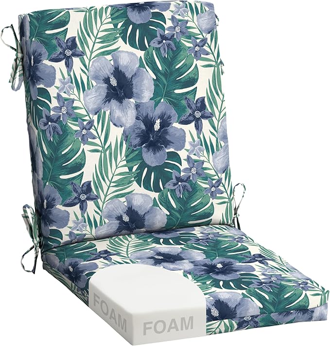 Arden Foam Outdoor Dining Chair Cushion, 20 x 44, Premium High-Density Foam, Never Flattens, Weather-Proof for Outdoor Chairs, Salome Tropical