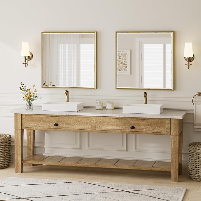 Gold Bathroom Mirror 36x36 Inch Square Beveled Bathroom Vanity Mirror Brushed