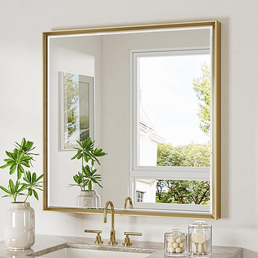 Gold Bathroom Mirror 36x36 Inch Square Beveled Bathroom Vanity Mirror Brushed