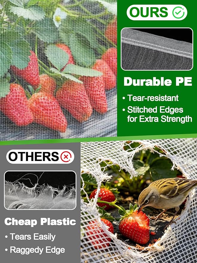 10x10ft Large Garden Netting - Ultra Fine Mesh Plant Covers to Keep Small Animals Pest Out, Bird Barrier Screen for Protecting Vegetables Fruits Flowers Raised Beds (Without Support Pole)