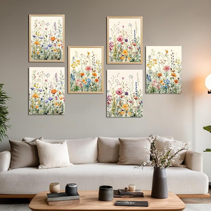 LLEEMPI Framed Watercolor Floral Wall Art Set of 3, Colorful Wildflower Wall