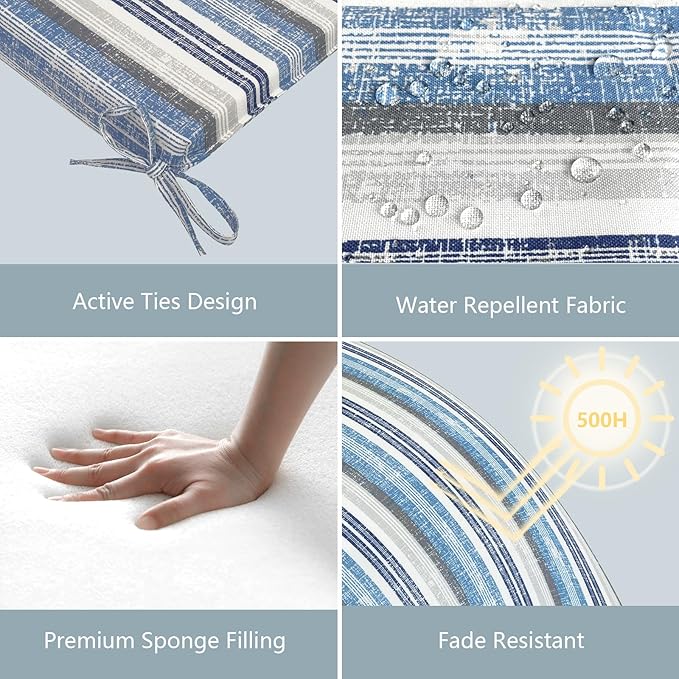 LVTXIII Outdoor Chair Cushions, Fade-Resistant Patio Furniture Cushions Outdoor Chair Pads with Ties for Dining Chairs and Garden Furniture Use, 18.5"x16"x2" 4 Pack, Stripe Layered Blue