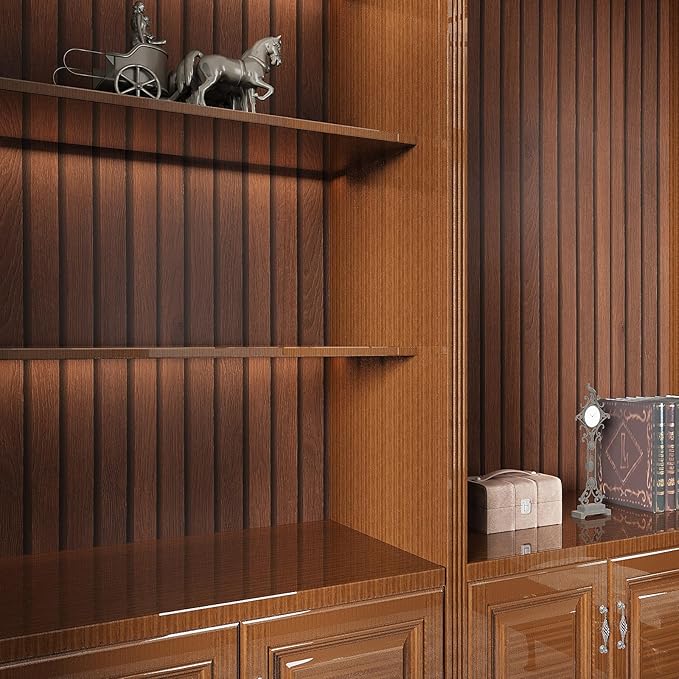 VEELIKE Dark Walnut Wood Slat Wallpaper Peel and Stick Wood Grain Panel